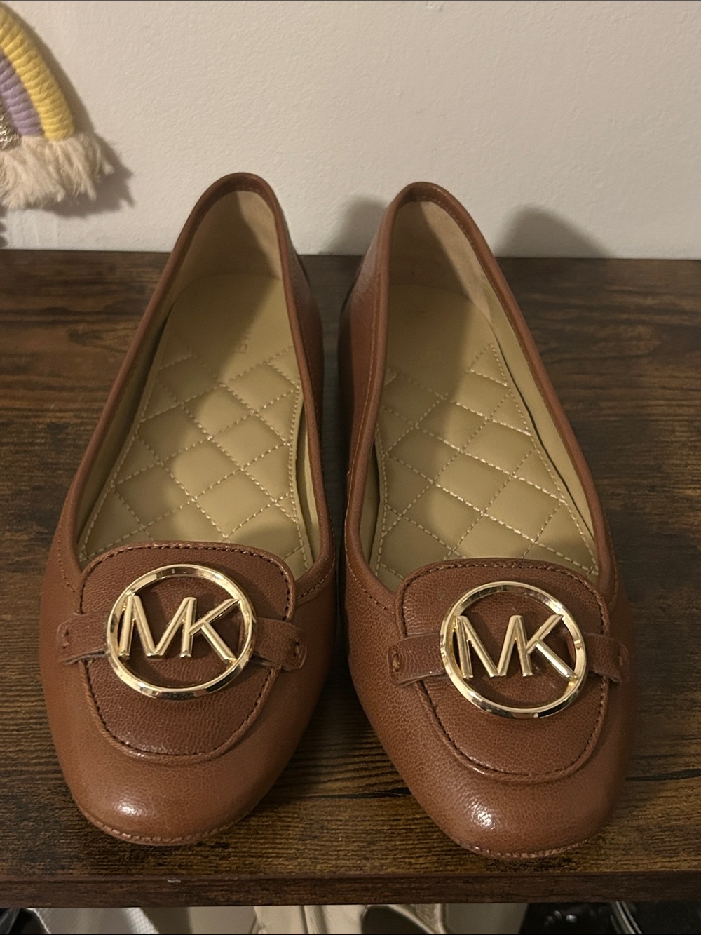 Michael Kors Tan Brown Leather MK Logo Loafers